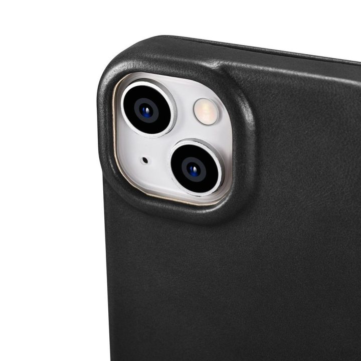 iCarer CE Oil Wax Premium Leather Folio Case odinis dėklas iPhone 14 Plus , magnetinis atlenkiamasis MagSafe , juodas (AKI142207