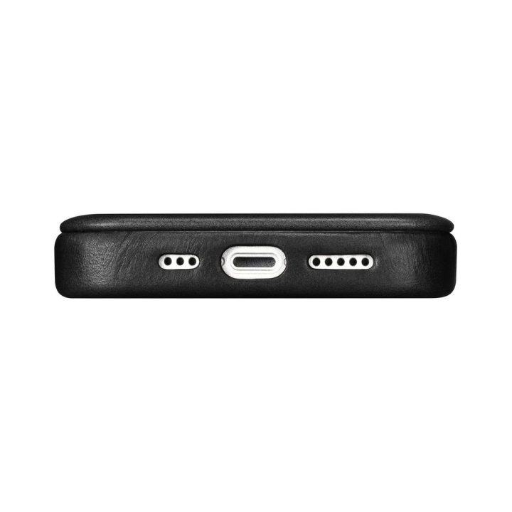 iCarer CE Oil Wax Premium Leather Folio Case odinis dėklas iPhone 14 Plus , magnetinis atlenkiamasis MagSafe , juodas (AKI142207