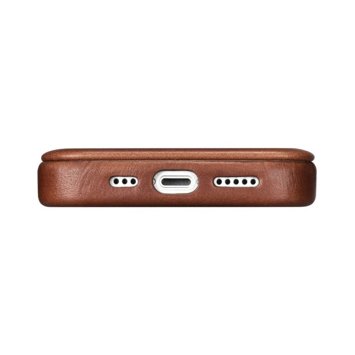 iCarer CE Oil Wax Premium Leather Folio dėklas iPhone 14 Plus , magnetinis atverčiamasis dėklas MagSafe , rudos spalvos (AKI1422