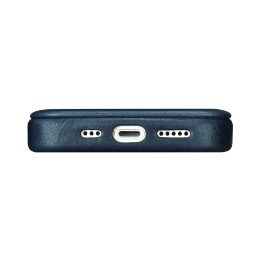 iCarer CE Oil Wax Premium Leather Folio dėklas iPhone 14 Plus , magnetinis atverčiamasis dėklas MagSafe , mėlynas (AKI14220707-B