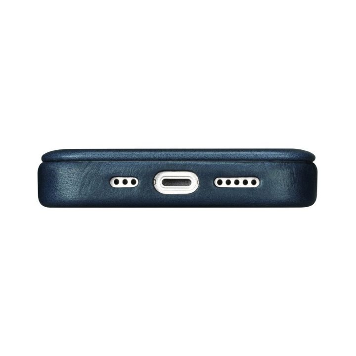 iCarer CE Oil Wax Premium Leather Folio dėklas iPhone 14 Plus , magnetinis atverčiamasis dėklas MagSafe , mėlynas (AKI14220707-B