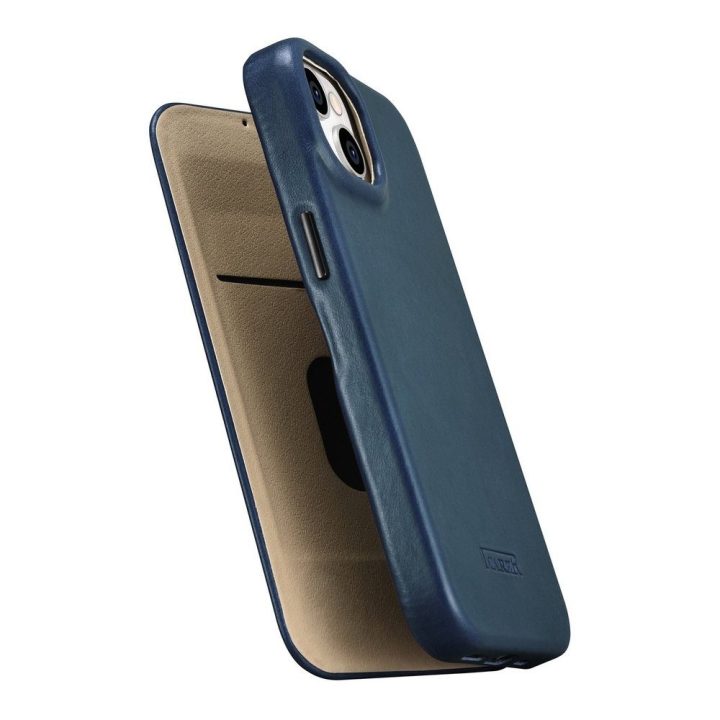 iCarer CE Oil Wax Premium Leather Folio dėklas iPhone 14 Plus , magnetinis atverčiamasis dėklas MagSafe , mėlynas (AKI14220707-B