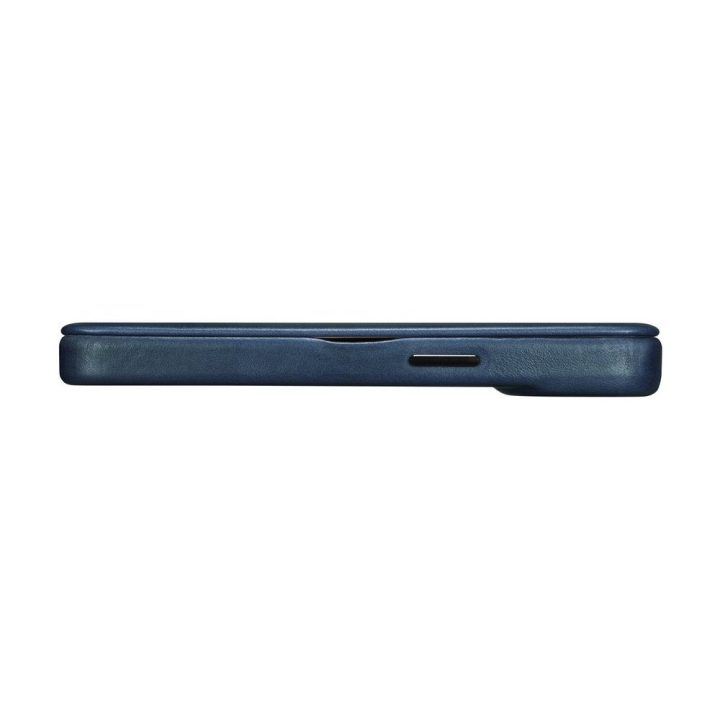 iCarer CE Oil Wax Premium Leather Folio dėklas iPhone 14 Plus , magnetinis atverčiamasis dėklas MagSafe , mėlynas (AKI14220707-B