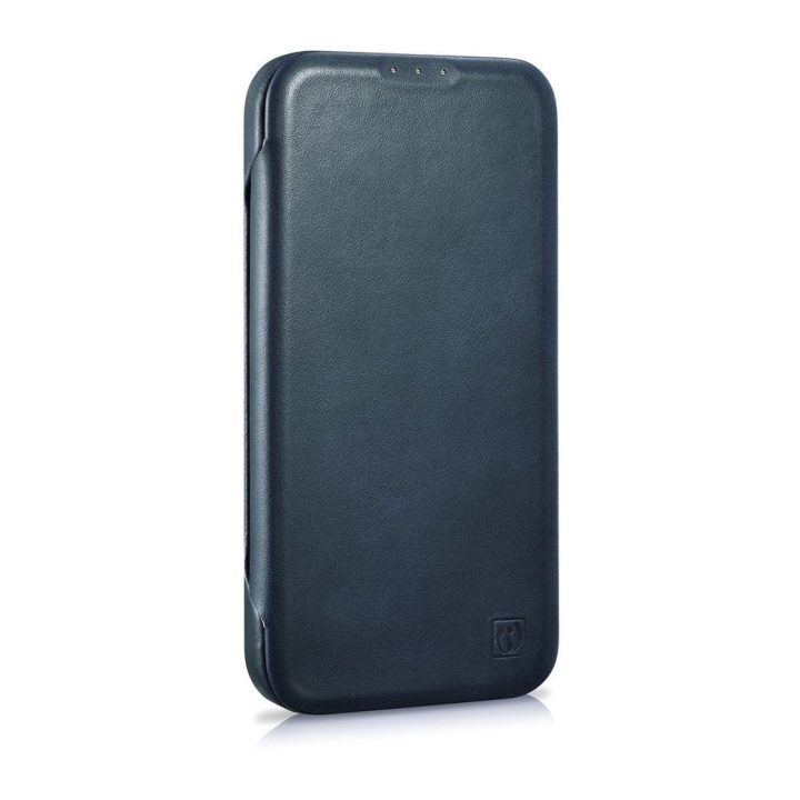 iCarer CE Oil Wax Premium Leather Folio dėklas iPhone 14 Plus , magnetinis atverčiamasis dėklas MagSafe , mėlynas (AKI14220707-B