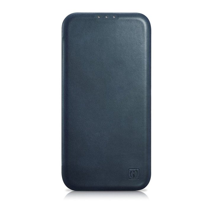iCarer CE Oil Wax Premium Leather Folio dėklas iPhone 14 Plus , magnetinis atverčiamasis dėklas MagSafe , mėlynas (AKI14220707-B