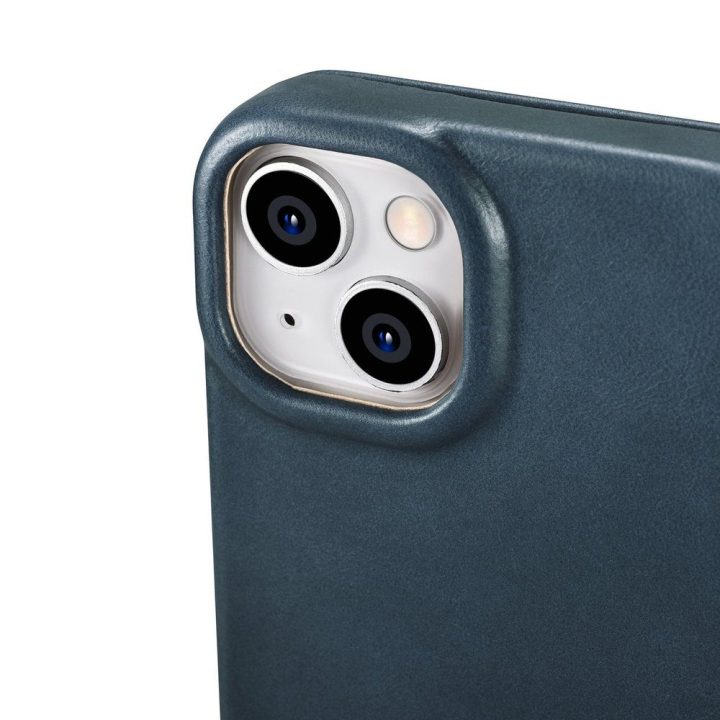 iCarer CE Oil Wax Premium Leather Folio dėklas iPhone 14 Plus , magnetinis atverčiamasis dėklas MagSafe , mėlynas (AKI14220707-B