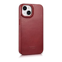 iCarer CE Oil Wax Premium Leather Folio dėklas iPhone 14 Plus , magnetinis atlenkiamas odinis dėklas MagSafe , raudonas (AKI1422