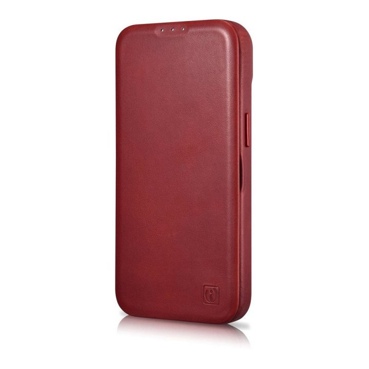 iCarer CE Oil Wax Premium Leather Folio dėklas iPhone 14 Plus , magnetinis atlenkiamas odinis dėklas MagSafe , raudonas (AKI1422