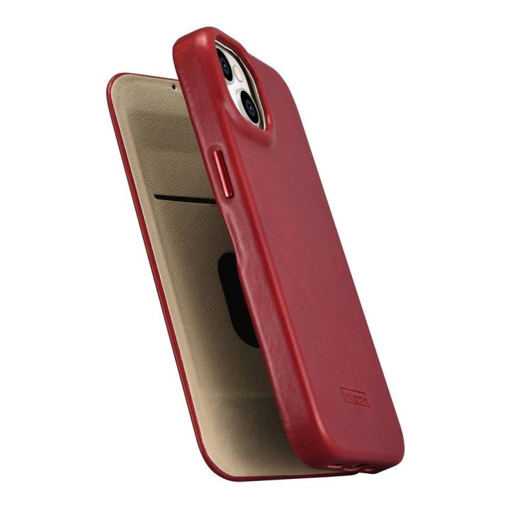 iCarer CE Oil Wax Premium Leather Folio dėklas iPhone 14 Plus , magnetinis atlenkiamas odinis dėklas MagSafe , raudonas (AKI1422