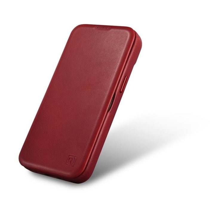 iCarer CE Oil Wax Premium Leather Folio dėklas iPhone 14 Plus , magnetinis atlenkiamas odinis dėklas MagSafe , raudonas (AKI1422