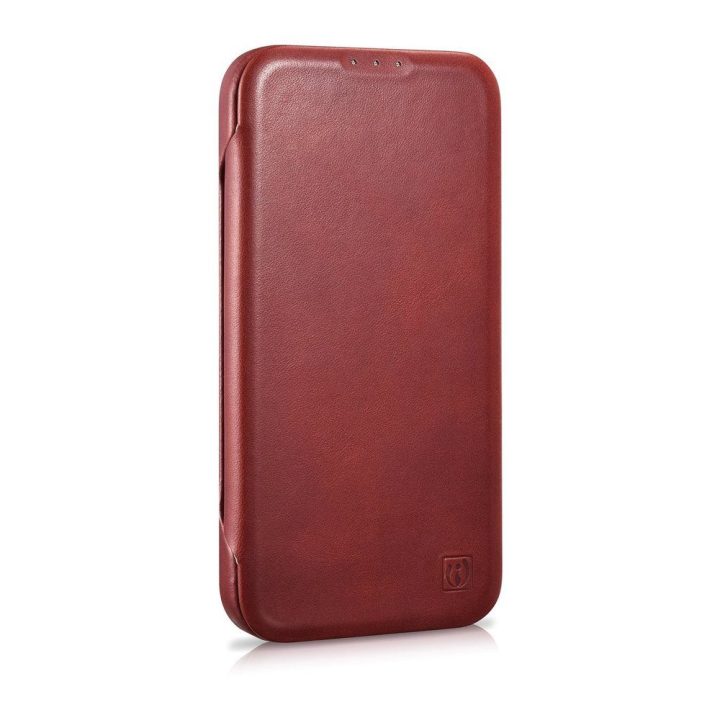iCarer CE Oil Wax Premium Leather Folio dėklas iPhone 14 Plus , magnetinis atlenkiamas odinis dėklas MagSafe , raudonas (AKI1422