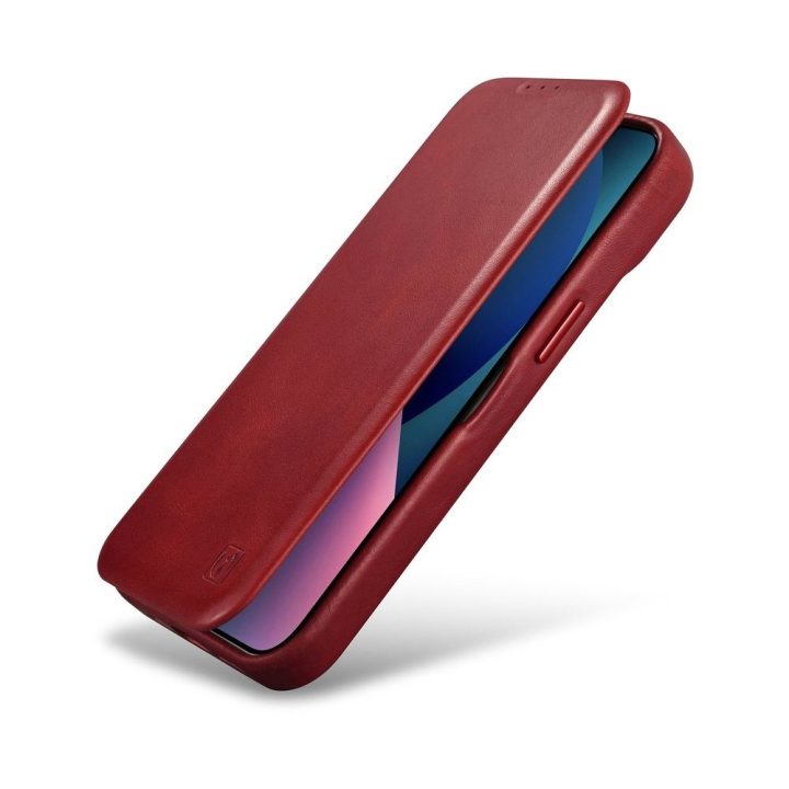 iCarer CE Oil Wax Premium Leather Folio dėklas iPhone 14 Plus , magnetinis atlenkiamas odinis dėklas MagSafe , raudonas (AKI1422