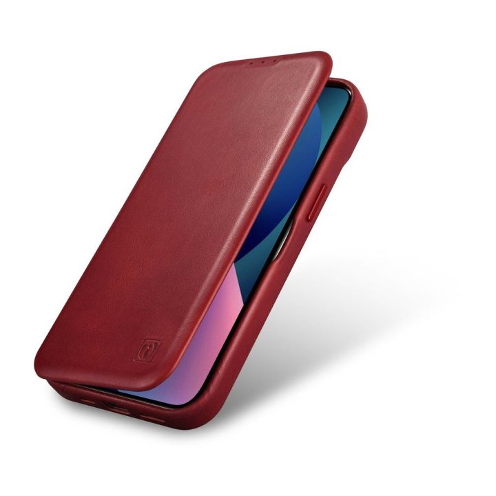 iCarer CE Oil Wax Premium Leather Folio dėklas iPhone 14 Plus , magnetinis atlenkiamas odinis dėklas MagSafe , raudonas (AKI1422