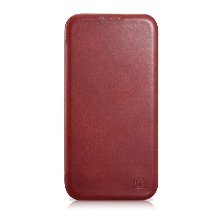 iCarer CE Oil Wax Premium Leather Folio dėklas iPhone 14 Plus , magnetinis atlenkiamas odinis dėklas MagSafe , raudonas (AKI1422