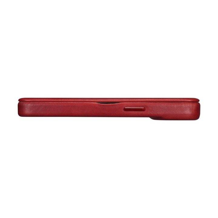 iCarer CE Oil Wax Premium Leather Folio dėklas iPhone 14 Plus , magnetinis atlenkiamas odinis dėklas MagSafe , raudonas (AKI1422