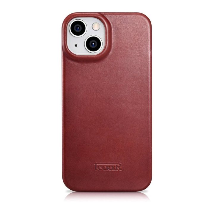 iCarer CE Oil Wax Premium Leather Folio dėklas iPhone 14 Plus , magnetinis atlenkiamas odinis dėklas MagSafe , raudonas (AKI1422