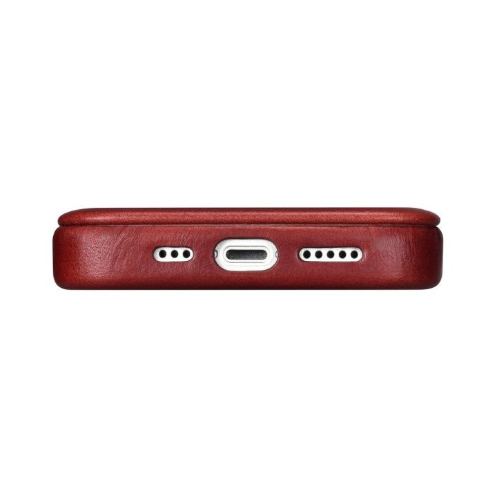 iCarer CE Oil Wax Premium Leather Folio dėklas iPhone 14 Plus , magnetinis atlenkiamas odinis dėklas MagSafe , raudonas (AKI1422