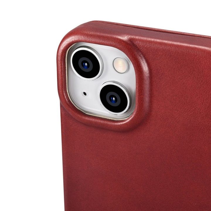iCarer CE Oil Wax Premium Leather Folio dėklas iPhone 14 Plus , magnetinis atlenkiamas odinis dėklas MagSafe , raudonas (AKI1422