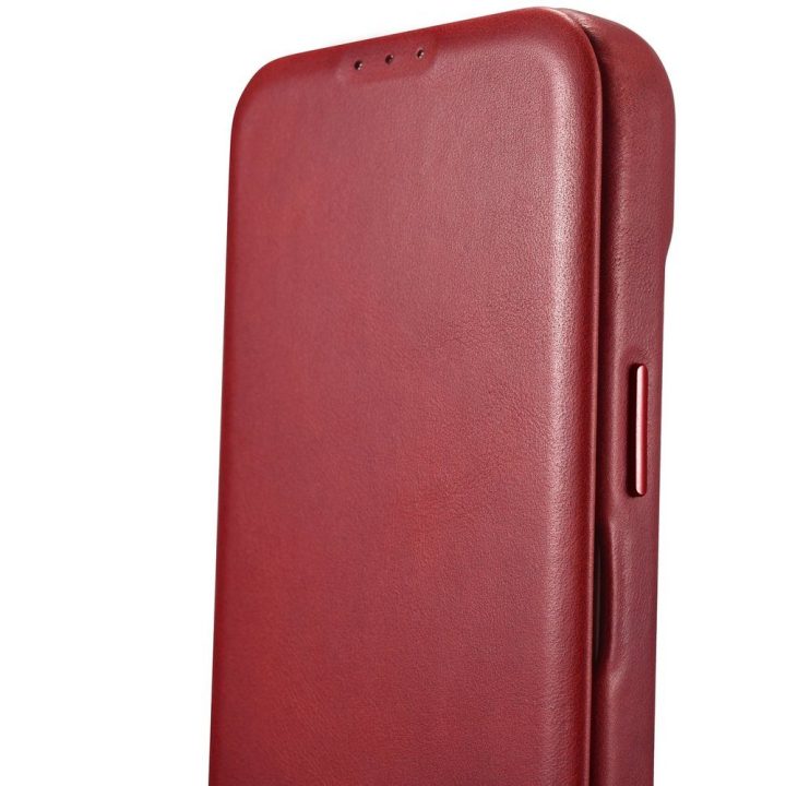iCarer CE Oil Wax Premium Leather Folio dėklas iPhone 14 Plus , magnetinis atlenkiamas odinis dėklas MagSafe , raudonas (AKI1422