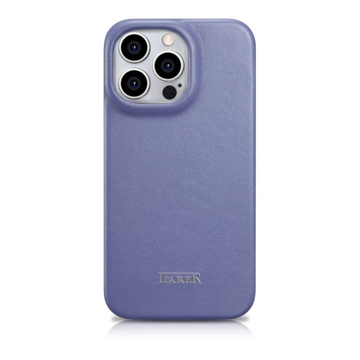 iCarer CE Premium Leather Folio dėklas iPhone 14 Pro Magnetinis atlenkiamas odinis Folio dėklas MagSafe Light Purple (WMI1422071