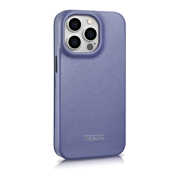iCarer CE Premium Leather Folio dėklas iPhone 14 Pro Magnetinis atlenkiamas odinis Folio dėklas MagSafe Light Purple (WMI1422071