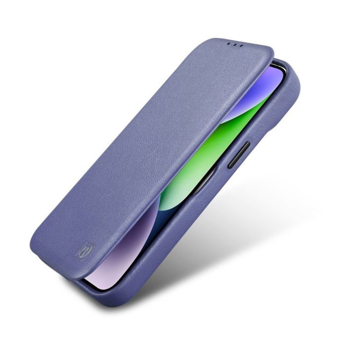 iCarer CE Premium Leather Folio dėklas iPhone 14 Pro Magnetinis atlenkiamas odinis Folio dėklas MagSafe Light Purple (WMI1422071