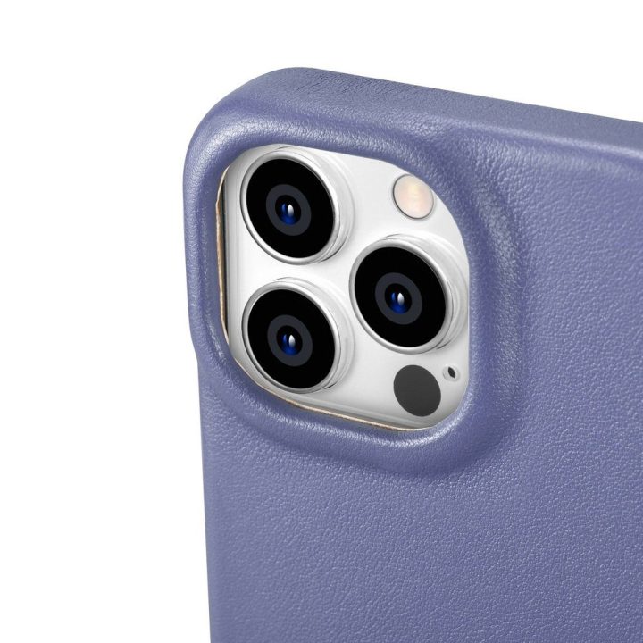 iCarer CE Premium Leather Folio dėklas iPhone 14 Pro Magnetinis atlenkiamas odinis Folio dėklas MagSafe Light Purple (WMI1422071