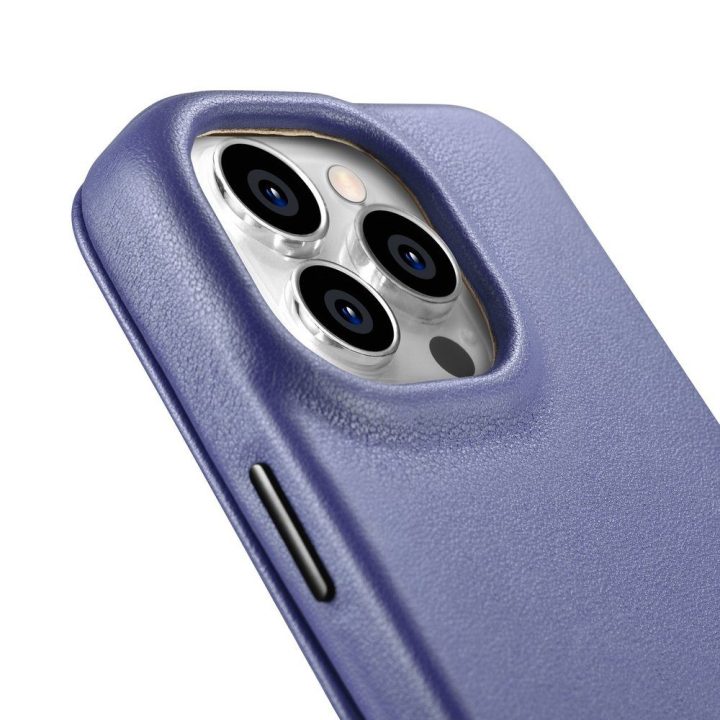 iCarer CE Premium Leather Folio dėklas iPhone 14 Pro Magnetinis atlenkiamas odinis Folio dėklas MagSafe Light Purple (WMI1422071