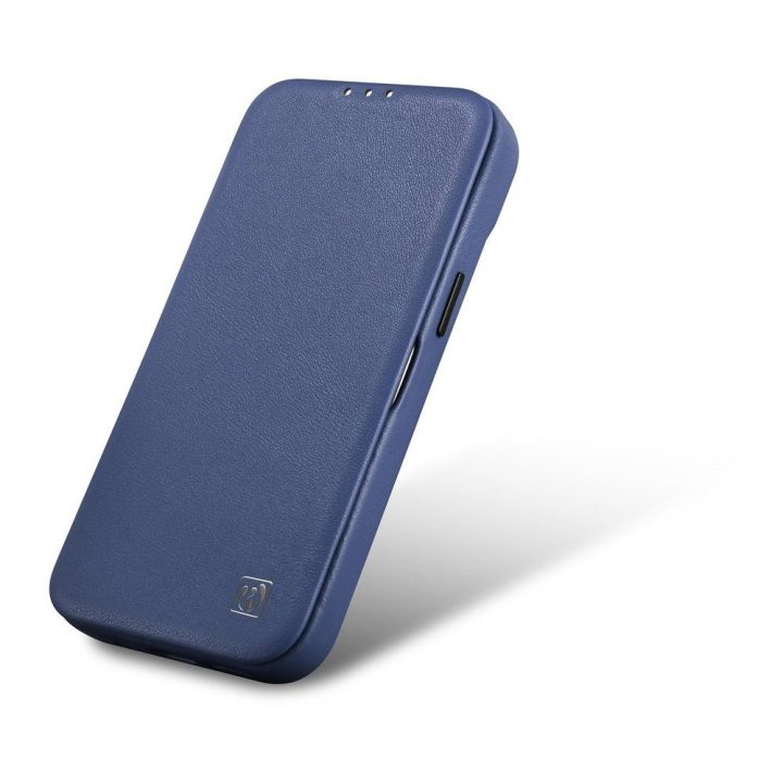 iCarer CE Premium Leather Folio dėklas iPhone 14 Pro Magnetinis atlenkiamas odinis Folio dėklas MagSafe Blue (WMI14220714-BU)