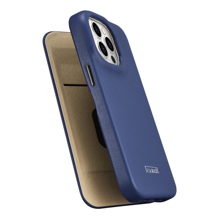 iCarer CE Premium Leather Folio dėklas iPhone 14 Pro Magnetinis atlenkiamas odinis Folio dėklas MagSafe Blue (WMI14220714-BU)