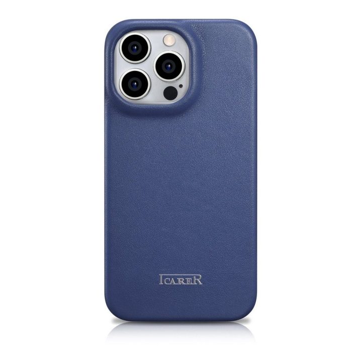 iCarer CE Premium Leather Folio dėklas iPhone 14 Pro Magnetinis atlenkiamas odinis Folio dėklas MagSafe Blue (WMI14220714-BU)