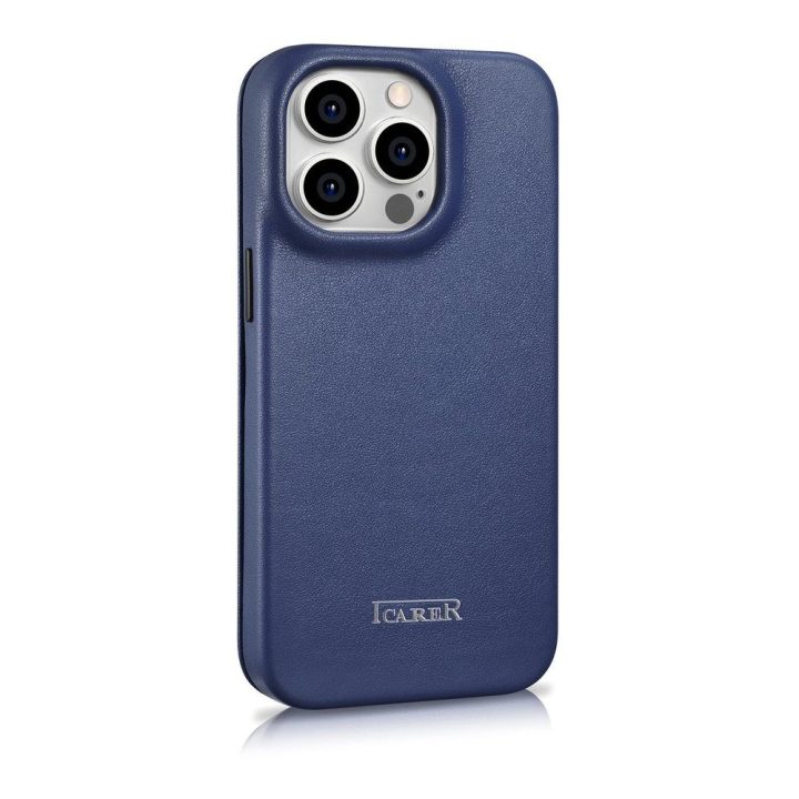 iCarer CE Premium Leather Folio dėklas iPhone 14 Pro Magnetinis atlenkiamas odinis Folio dėklas MagSafe Blue (WMI14220714-BU)