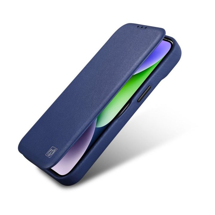 iCarer CE Premium Leather Folio dėklas iPhone 14 Pro Magnetinis atlenkiamas odinis Folio dėklas MagSafe Blue (WMI14220714-BU)
