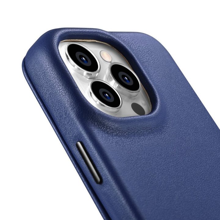 iCarer CE Premium Leather Folio dėklas iPhone 14 Pro Magnetinis atlenkiamas odinis Folio dėklas MagSafe Blue (WMI14220714-BU)
