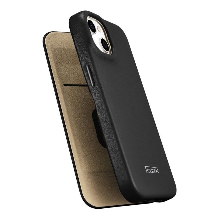 iCarer CE Premium Leather Folio dėklas iPhone 14 Plus , magnetinis atlenkiamas odinis dėklas MagSafe , juodas (WMI14220715-BK)