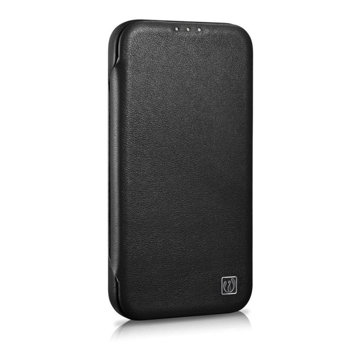 iCarer CE Premium Leather Folio dėklas iPhone 14 Plus , magnetinis atlenkiamas odinis dėklas MagSafe , juodas (WMI14220715-BK)