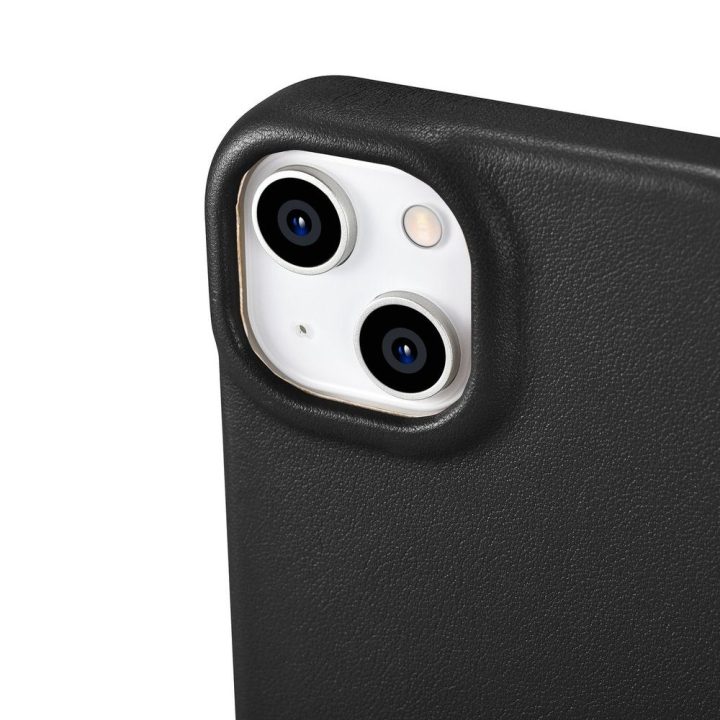 iCarer CE Premium Leather Folio dėklas iPhone 14 Plus , magnetinis atlenkiamas odinis dėklas MagSafe , juodas (WMI14220715-BK)