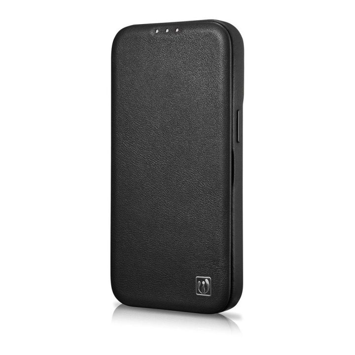 iCarer CE Premium Leather Folio dėklas iPhone 14 Plus , magnetinis atlenkiamas odinis dėklas MagSafe , juodas (WMI14220715-BK)