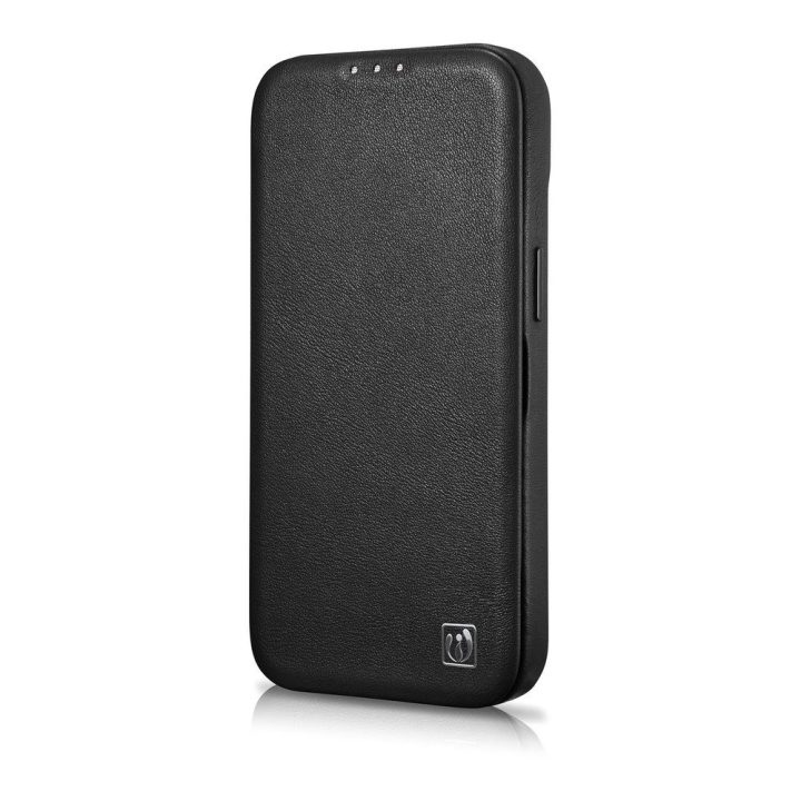 iCarer CE Premium Leather Folio dėklas iPhone 14 Plus , magnetinis atlenkiamas odinis dėklas MagSafe , juodas (WMI14220715-BK)