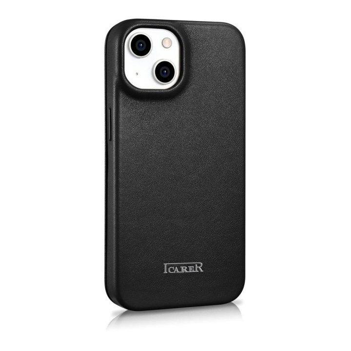iCarer CE Premium Leather Folio dėklas iPhone 14 Plus , magnetinis atlenkiamas odinis dėklas MagSafe , juodas (WMI14220715-BK)