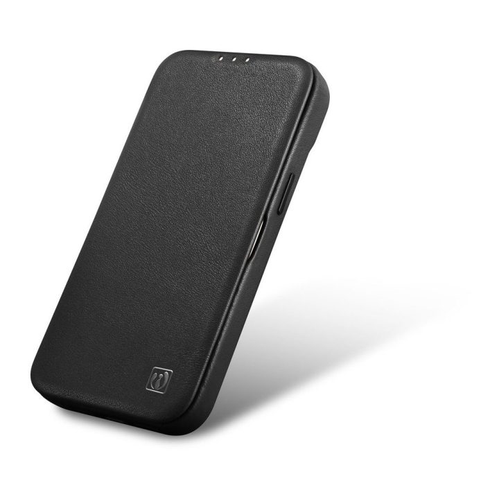 iCarer CE Premium Leather Folio dėklas iPhone 14 Plus , magnetinis atlenkiamas odinis dėklas MagSafe , juodas (WMI14220715-BK)