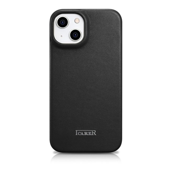 iCarer CE Premium Leather Folio dėklas iPhone 14 Plus , magnetinis atlenkiamas odinis dėklas MagSafe , juodas (WMI14220715-BK)