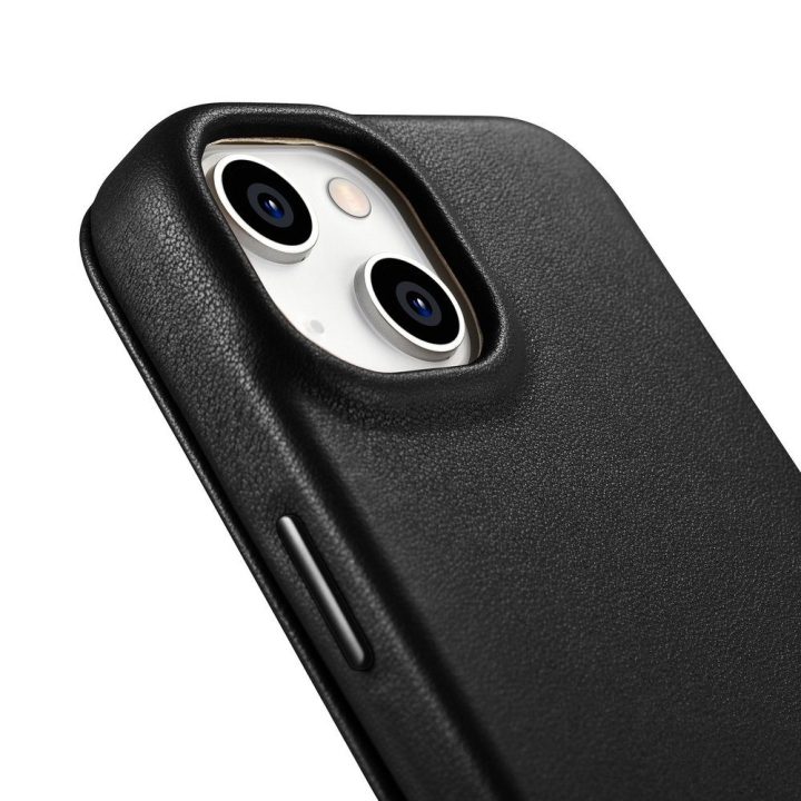 iCarer CE Premium Leather Folio dėklas iPhone 14 Plus , magnetinis atlenkiamas odinis dėklas MagSafe , juodas (WMI14220715-BK)