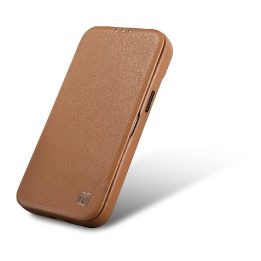 iCarer CE Premium Leather Folio dėklas iPhone 14 Plus , magnetinis atlenkiamas odinis dėklas Folio , MagSafe , rudos spalvos (WM