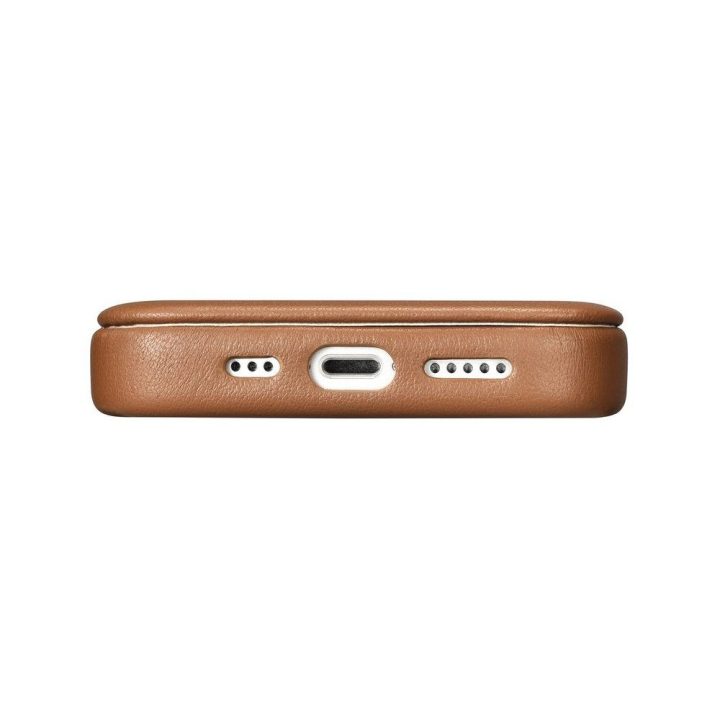 iCarer CE Premium Leather Folio dėklas iPhone 14 Plus , magnetinis atlenkiamas odinis dėklas Folio , MagSafe , rudos spalvos (WM