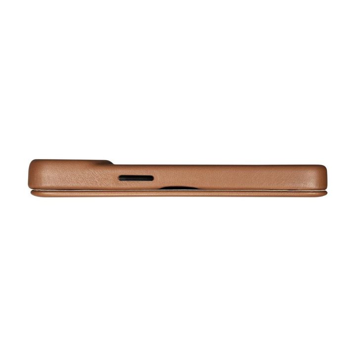 iCarer CE Premium Leather Folio dėklas iPhone 14 Plus , magnetinis atlenkiamas odinis dėklas Folio , MagSafe , rudos spalvos (WM
