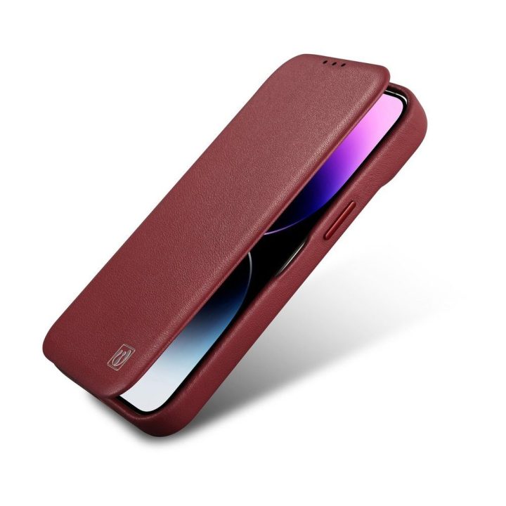 iCarer CE Premium Leather Folio dėklas iPhone 14 Plus , magnetinis atlenkiamas odinis dėklas MagSafe , raudonas (WMI14220715-RD)