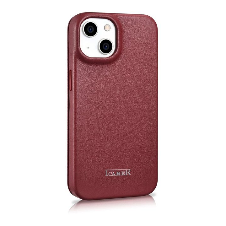 iCarer CE Premium Leather Folio dėklas iPhone 14 Plus , magnetinis atlenkiamas odinis dėklas MagSafe , raudonas (WMI14220715-RD)