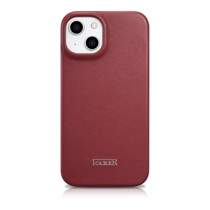 iCarer CE Premium Leather Folio dėklas iPhone 14 Plus , magnetinis atlenkiamas odinis dėklas MagSafe , raudonas (WMI14220715-RD)