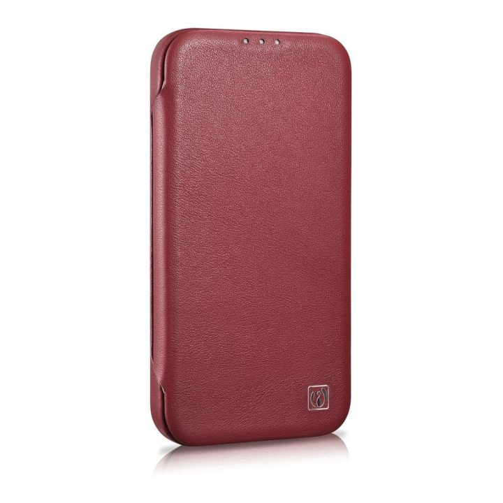 iCarer CE Premium Leather Folio dėklas iPhone 14 Plus , magnetinis atlenkiamas odinis dėklas MagSafe , raudonas (WMI14220715-RD)